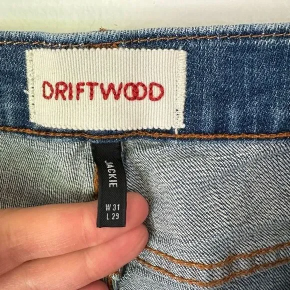 Driftwood Women’s Boho High Waisted Floral Embroidered Slim Leg Medium Wash Jean - Picture 9 of 10